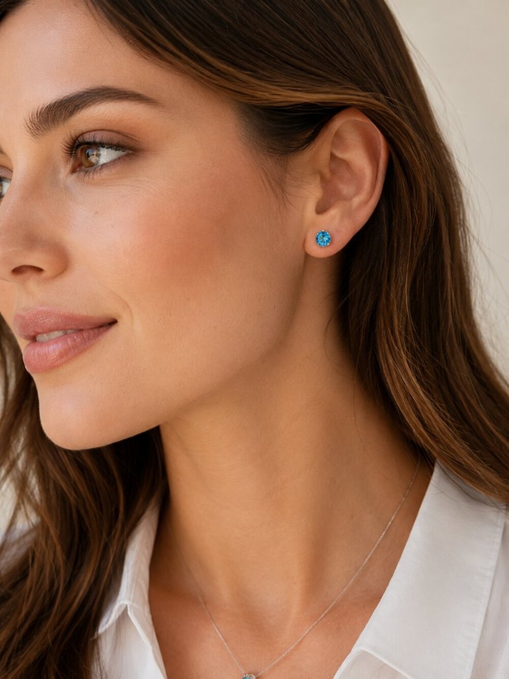 925 Sterling Silver Blue Stud Earrings Dainty Round Solitaire 6mm